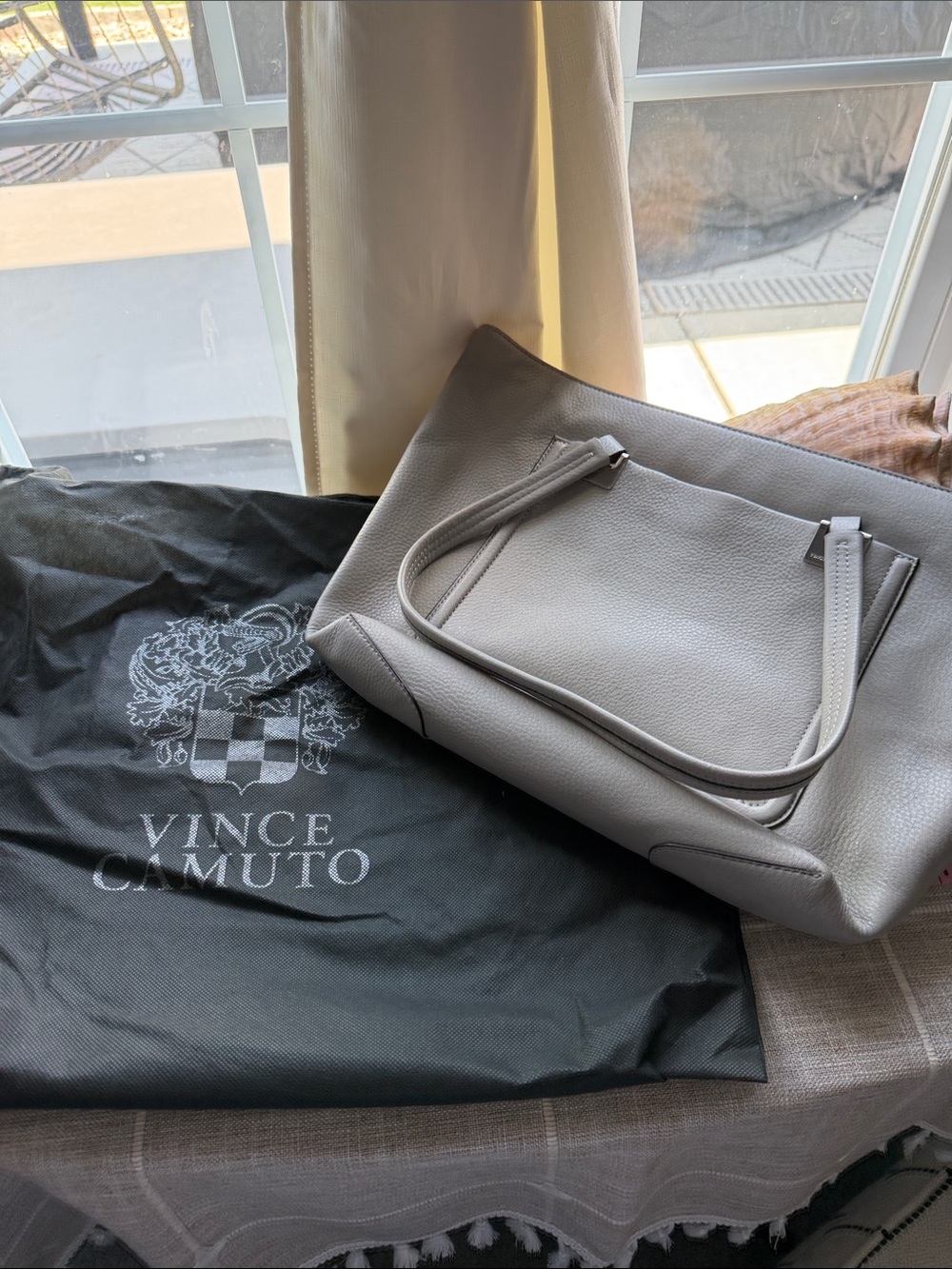 Vince Camuto Pebbled Light Gray Tote